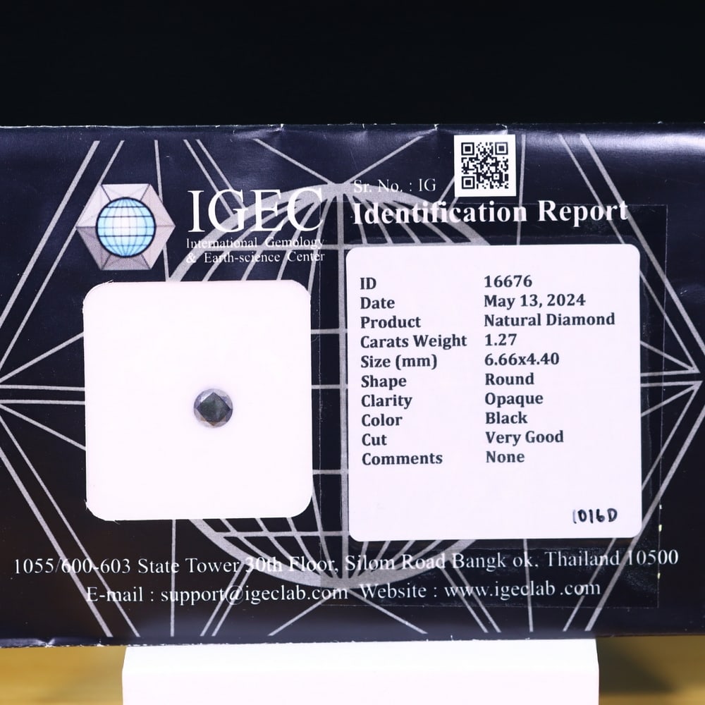 1.27ct IGEC Certified Black Diamond 6.66mm - Natural Diamond, Loose Diamond: Ksmith Jewels Global Welcome to our auction house, today auction brought to you by Ksmith Jewels Global based in Penang, Malaysia specialize in all kinds of opal, diamond and color gemstone both in ma