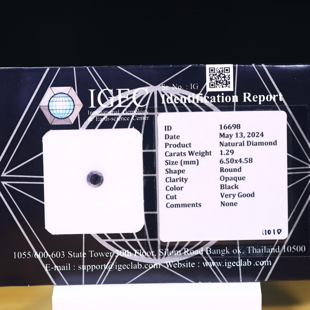 1.29ct IGEC Certified Black Diamond 6.50mm - Natural Diamond, Loose Diamond: Ksmith Jewels Global Welcome to our auction house, today auction brought to you by Ksmith Jewels Global based in Penang, Malaysia specialize in all kinds of opal, diamond and color gemstone both in ma
