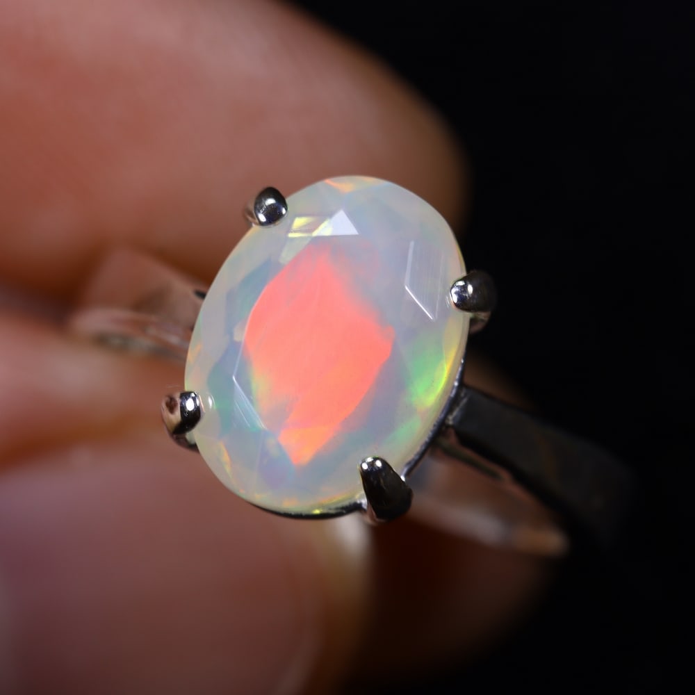 3.36g Natural Opal Stone Sterling Silver 925 Ring (Adjustable) (1 of 6)