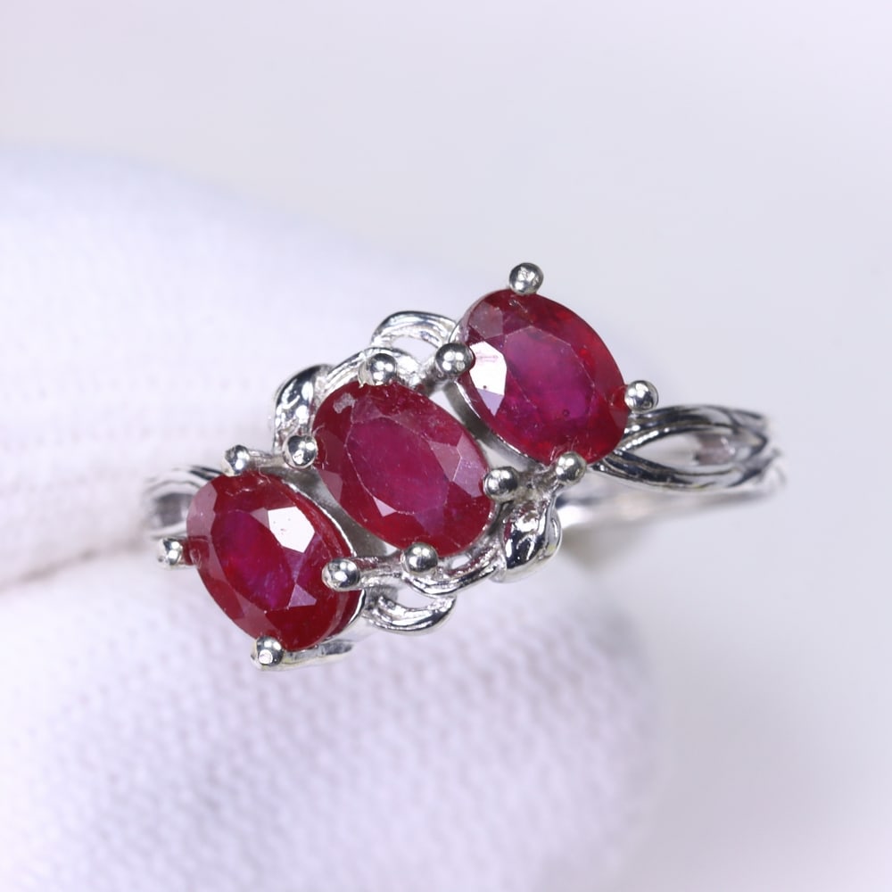 Ring US6 Ruby & Zircon - 925 Sterling Silver - Plated 14k White Gold (1 of 4)