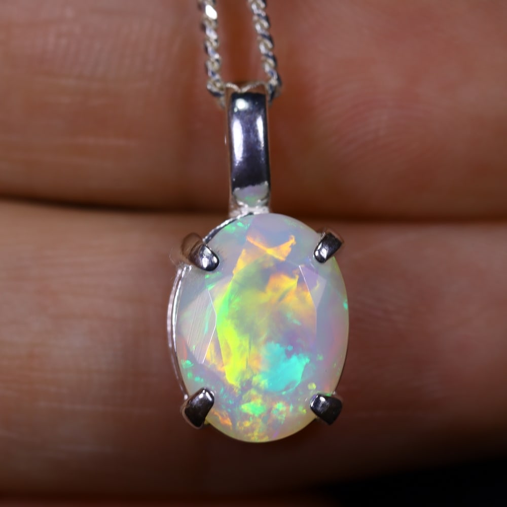 1.74g Natural Opal Stone Sterling Silver 925 Necklace (Pendant with Chain) (1 of 5)
