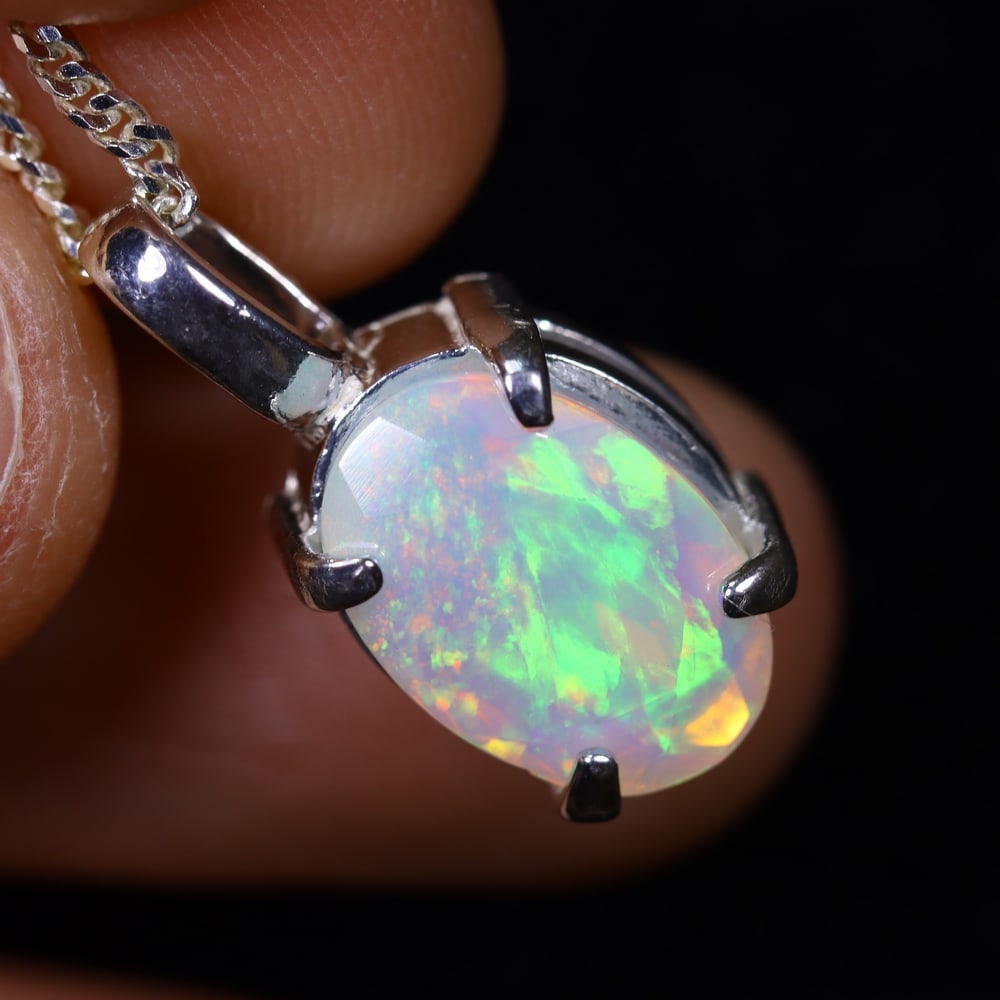 1.64g Natural Opal Stone Sterling Silver 925 Necklace (Pendant with Chain) (1 of 5)