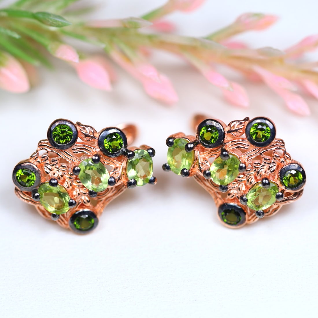 Total Weight 10.55Cts Natural 925 Sterling Silver Green Peridot & Chrome Diopside Earrings (1 of 3)