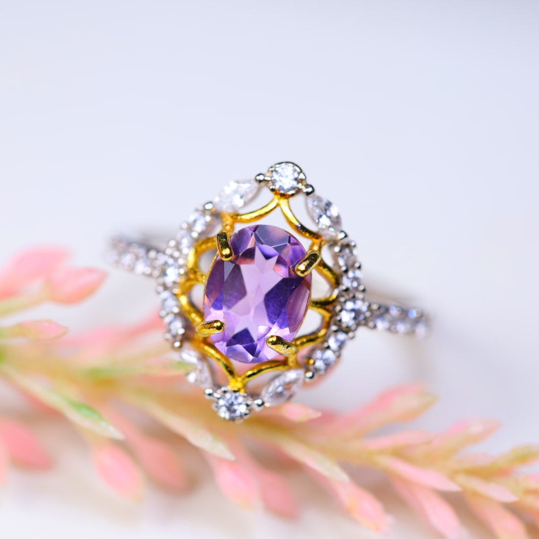 Total Weight of 10.22Ct Natural Unheated Amethyst & Cubic Zirconia Ring 925 Sterling Silver (1 of 2)