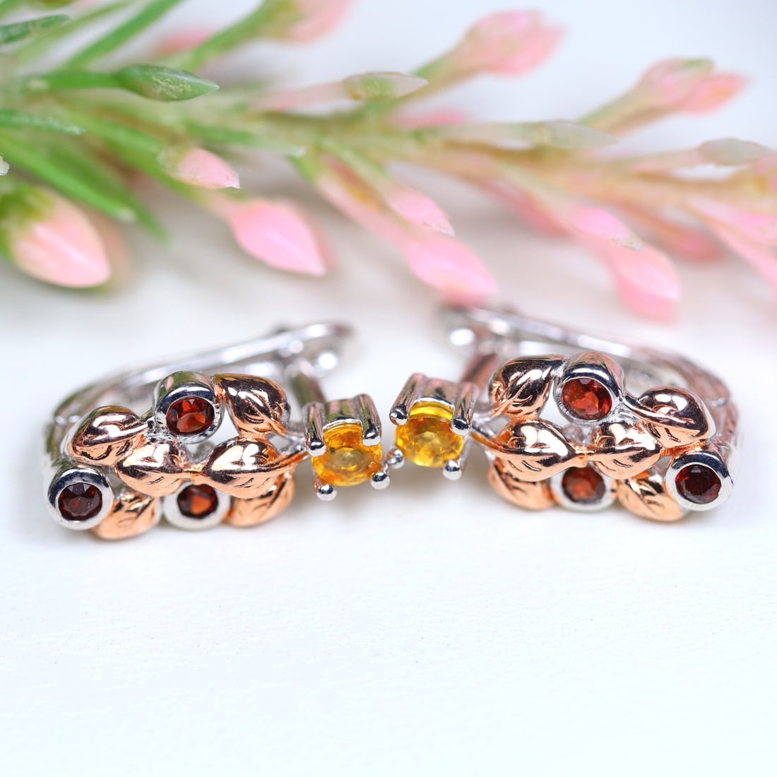 Total Weight 16.48Cts Natural 925 Sterling Silver Yellow Sapphire & Red Garnet Earrings (1 of 3)