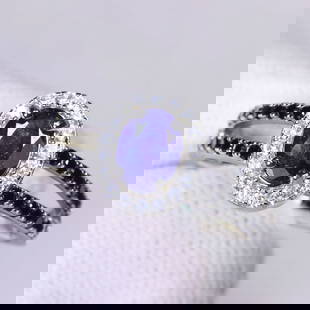 Ring US7 Black Spinel & Sapphire - 925 Sterling Silver - Plated 14k White Gold: Ksmith Jewels Global Welcome to our auction house, today auction brought to you by Ksmith Jewels Global based in Penang, Malaysia specialize in all kinds of opal and color gemstone both in manufacturi