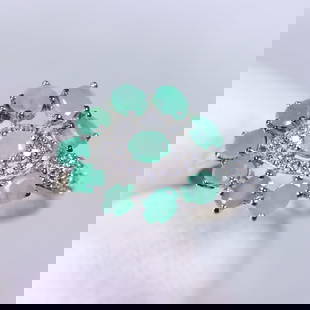 Ring US7.75 Emerald & Zircon - 925 Sterling Silver - White Gold Plated: Ksmith Jewels Global Welcome to our auction house, today auction brought to you by Ksmith Jewels Global based in Penang, Malaysia specialize in all kinds of opal and color gemstone both in manufacturi