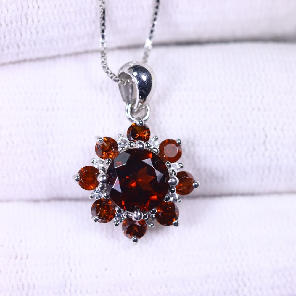 18inches Necklace Mozambique Garnet - 925 Sterling Silver  - Plated 14K White Gold (1 of 3)