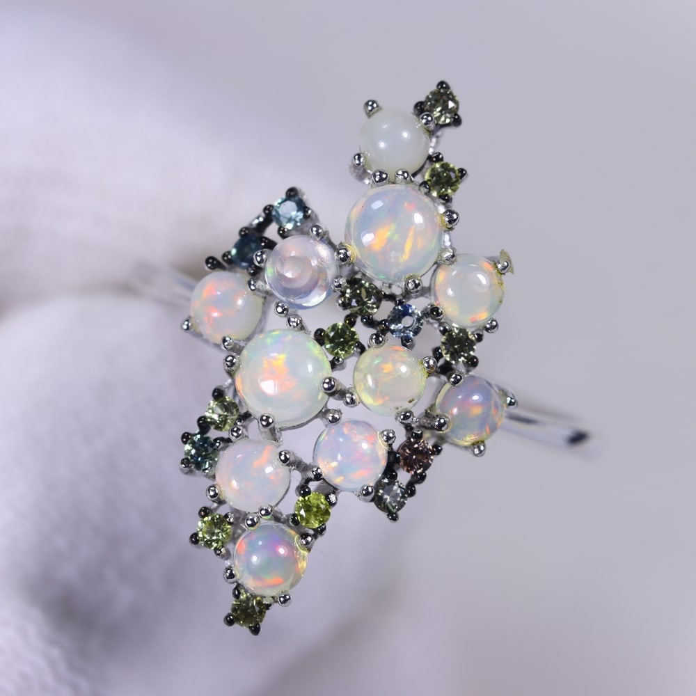 Ring US9 Fire Opal & Sapphire - 925 Sterling Silver (1 of 4)