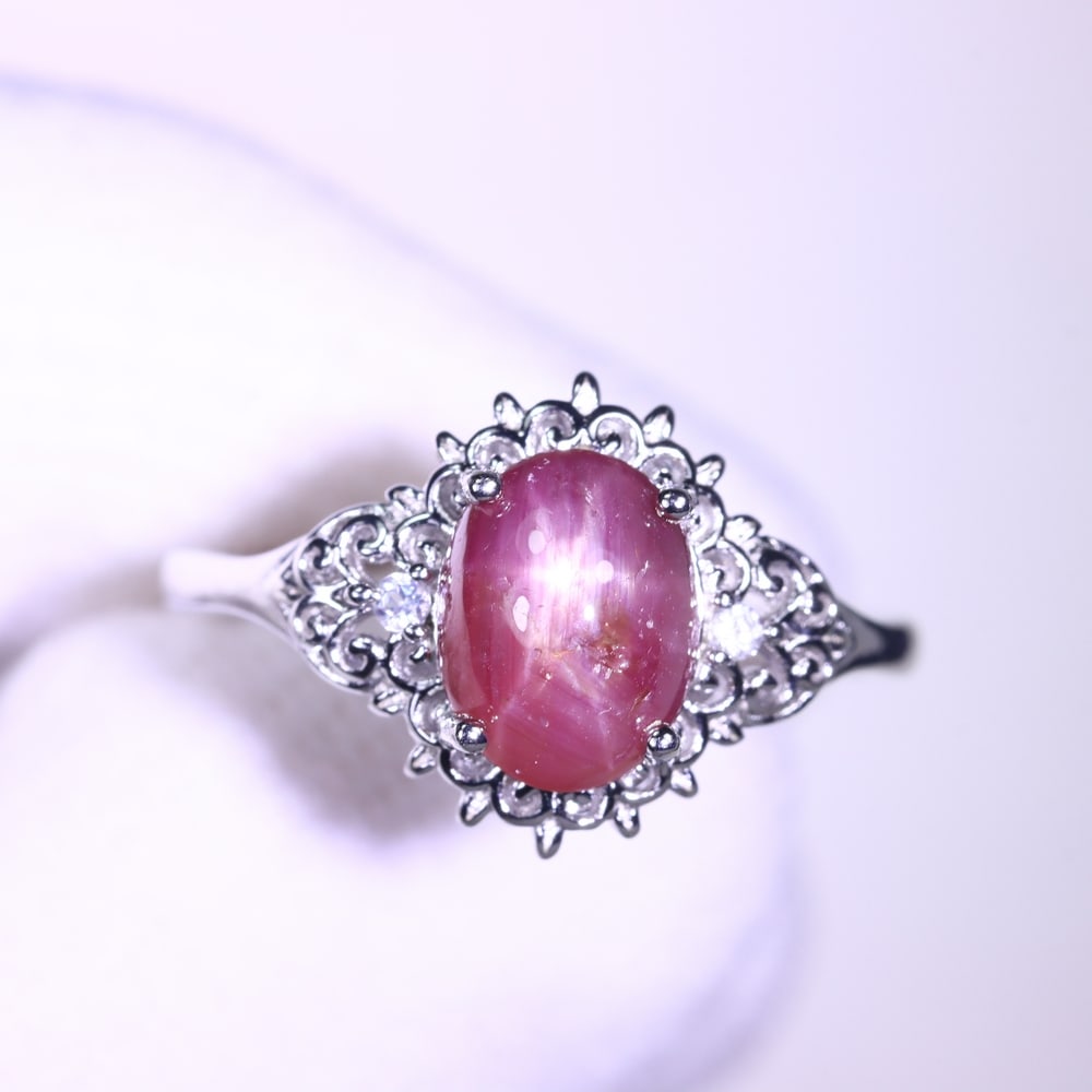 Ring US7 6 Rays Star Ruby - 925 Sterling Silver - Plated 14k White Gold (1 of 5)