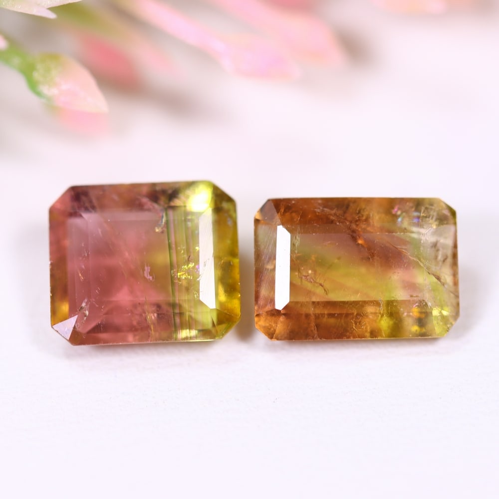 5.11cts Natural Watermelon Tourmaline Set - Bi-Colour Faceted Cut (1 of 2)