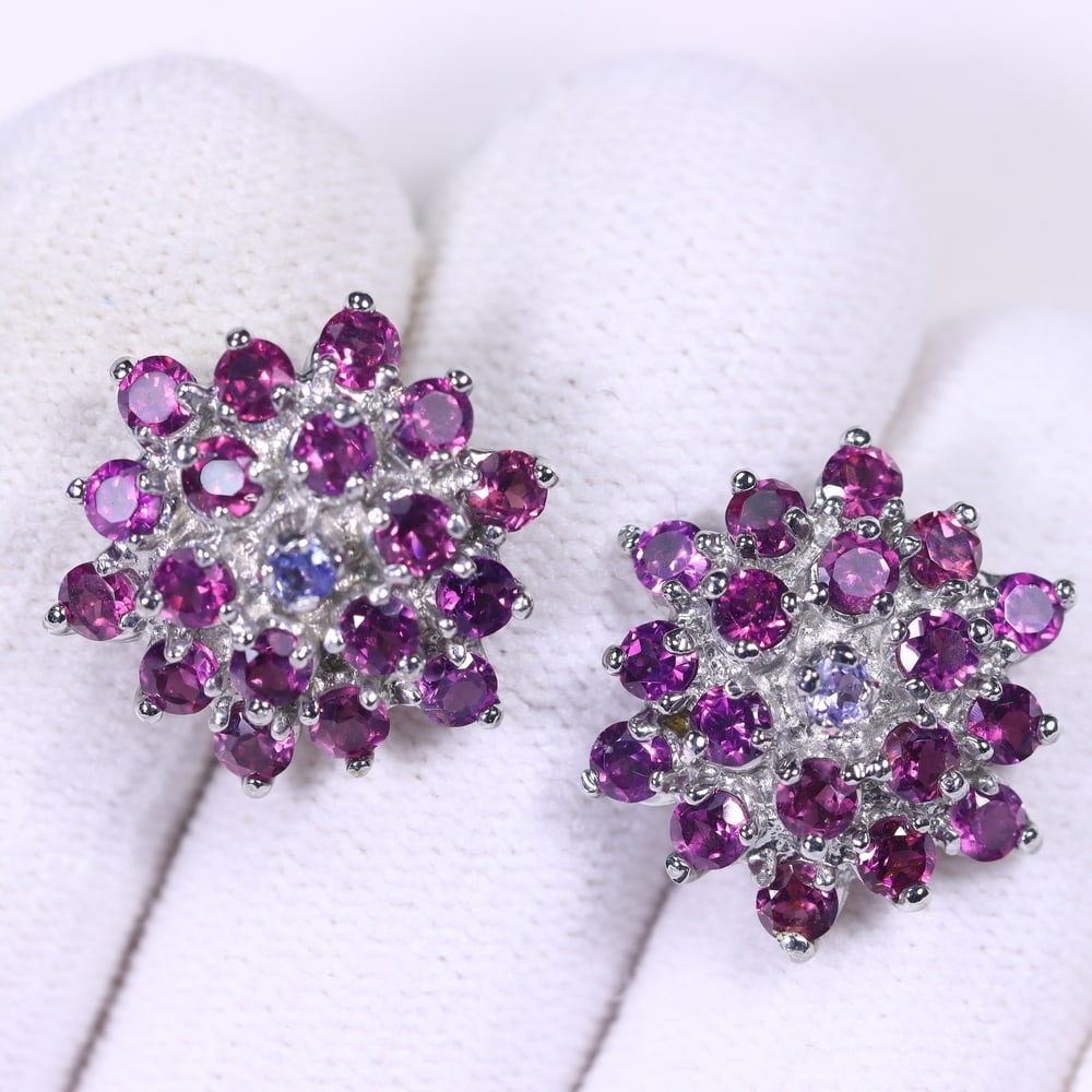 Earrings Rhodolite Garnet & Tanzanite - 925 Sterling Silver (1 of 3)