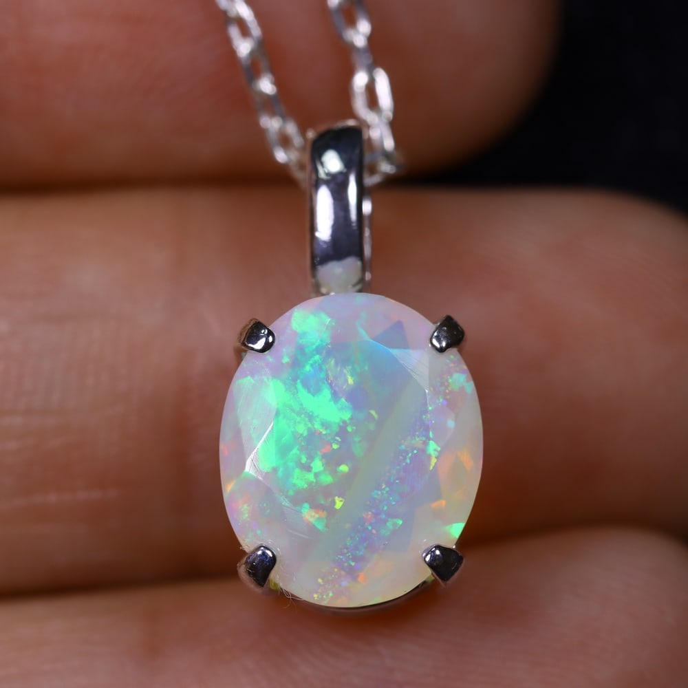 1.77g Natural Opal Stone Sterling Silver 925 Necklace (Pendant with Chain) (1 of 5)