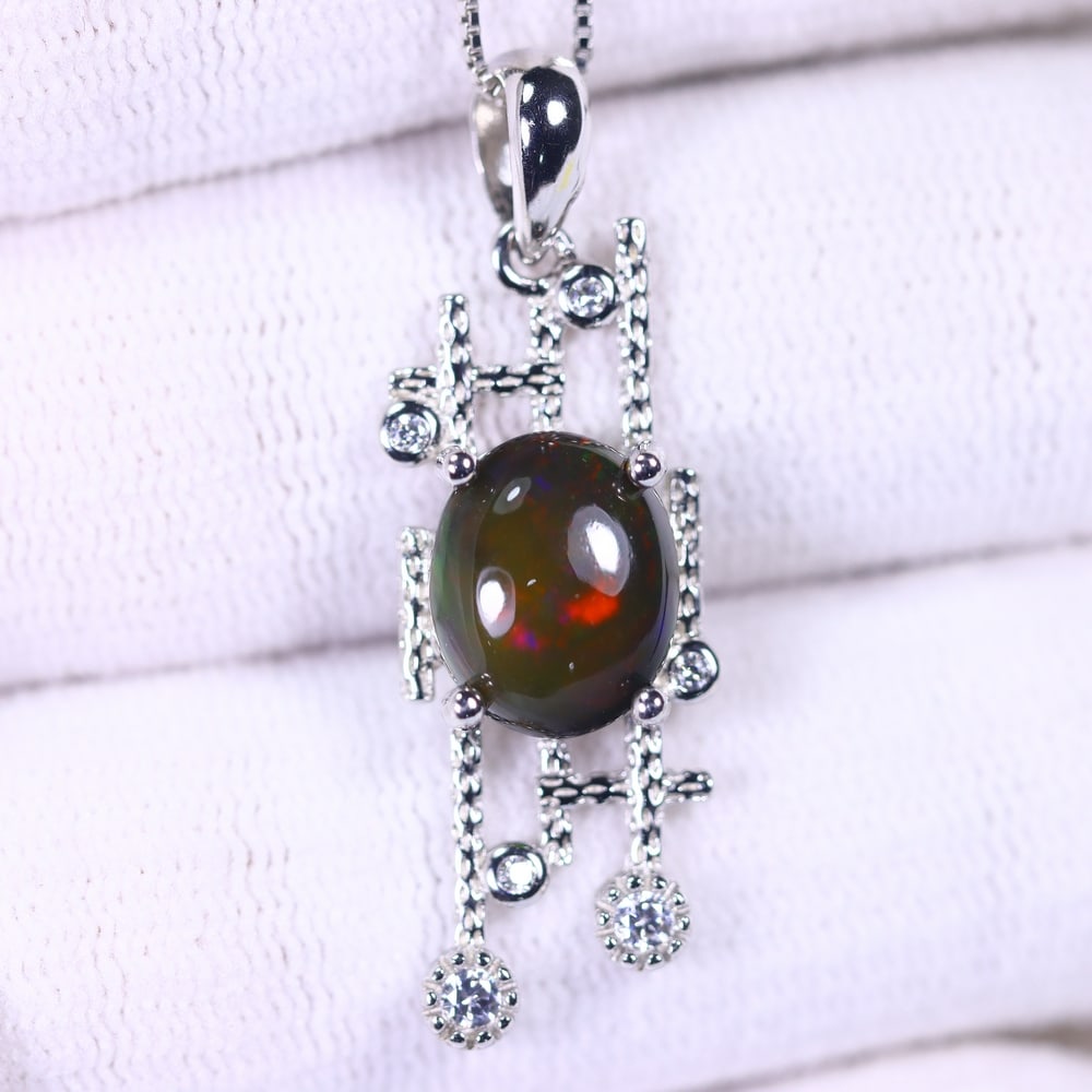 Necklace 18inches  Black Opal & Sapphire - 925 Sterling Silver (1 of 3)