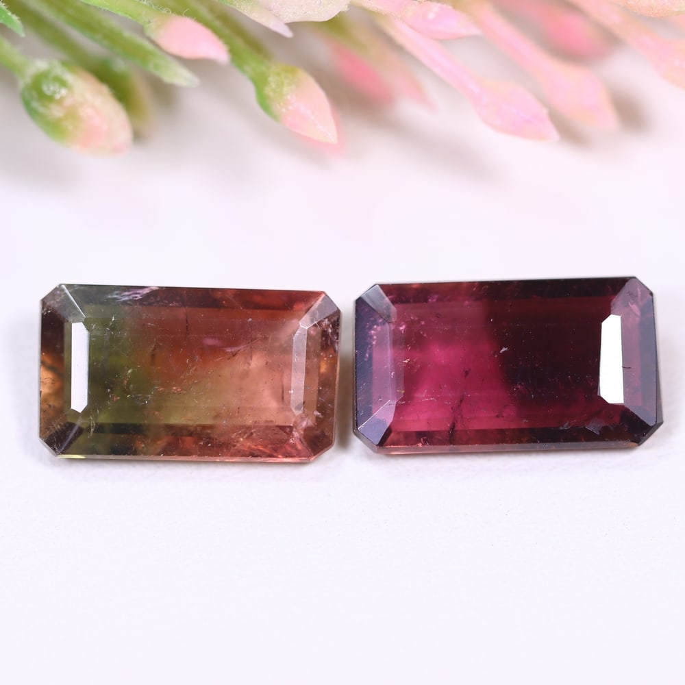 6.90cts Natural Watermelon Tourmaline Set - Bi-Colour Faceted Cut (1 of 2)