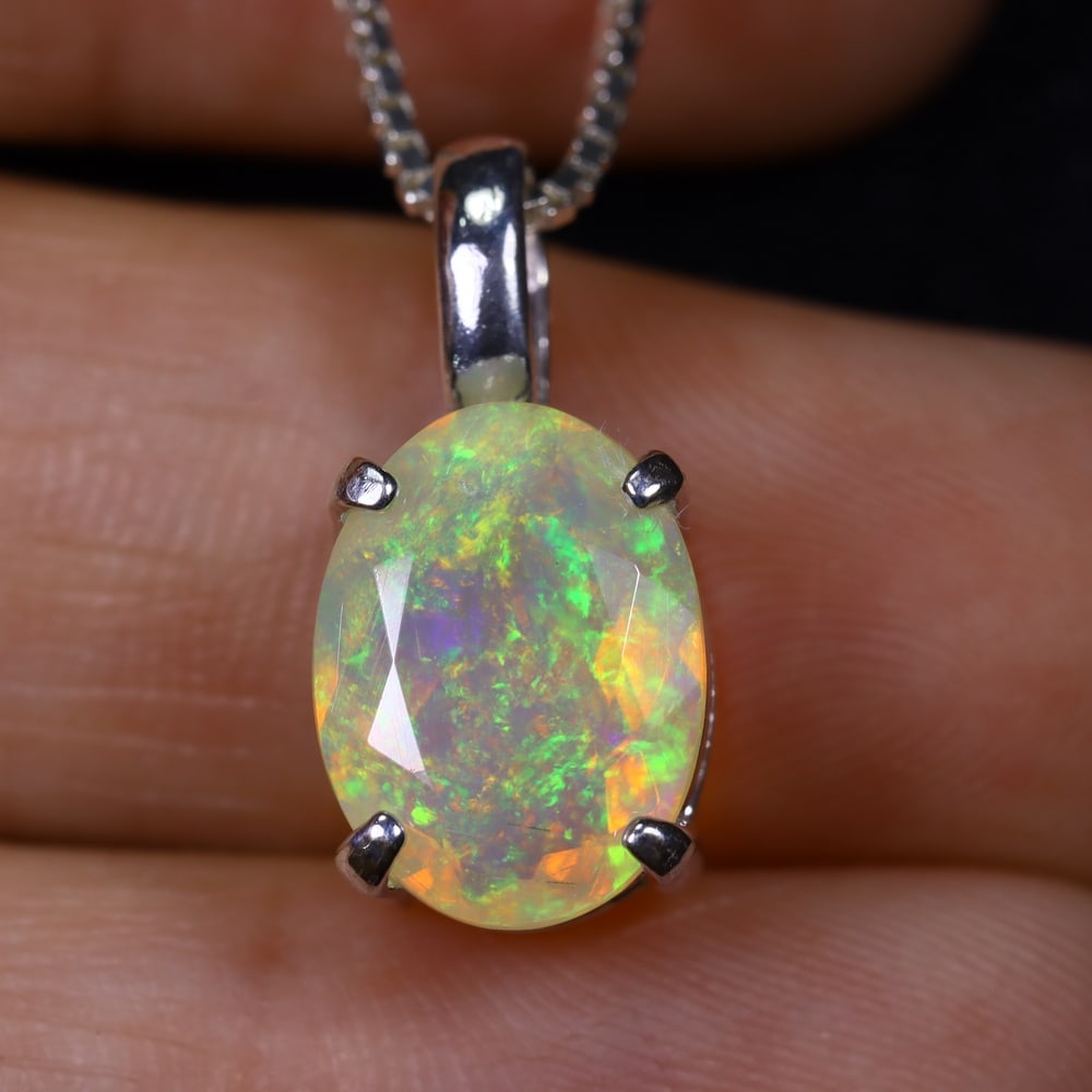 1.74g Natural Opal Stone Sterling Silver 925 Necklace (Pendant with Chain) (1 of 5)
