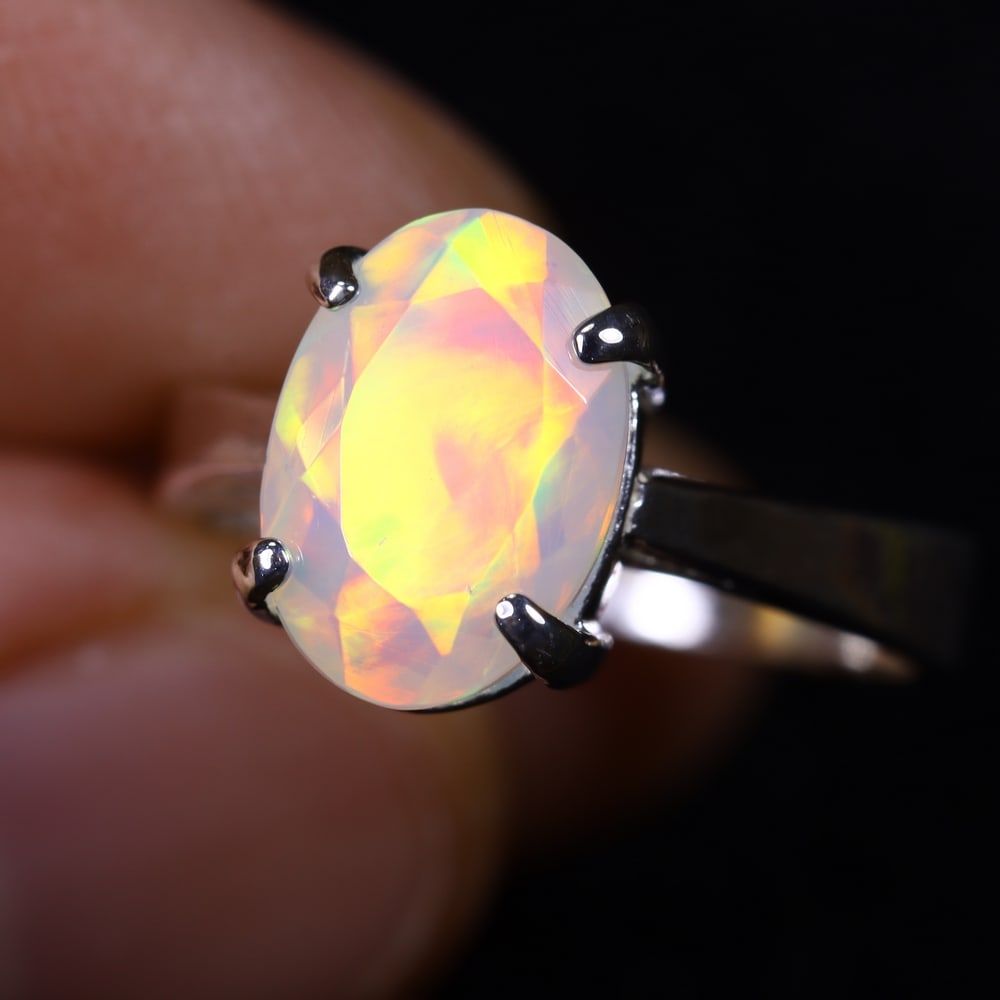 3.04g Natural Opal Stone Sterling Silver 925 Ring (Adjustable) (1 of 6)