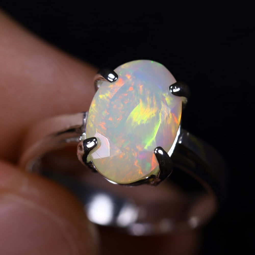 3.11g Natural Opal Stone Sterling Silver 925 Ring (Adjustable) (1 of 6)