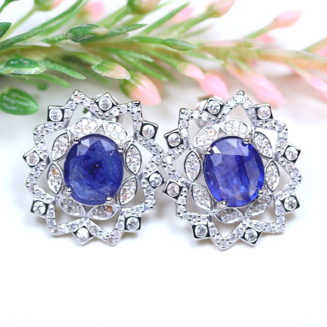 Total Weight 26.15Cts 925 Sterling Silver Natural Blue Sapphire & White Zircon Earrings: Ksmith Jewels Global Welcome to our auction house, today auction brought to you by Ksmith Jewels Global based in Penang, Malaysia specialize in all kinds of opal and color gemstone both in manufacturi