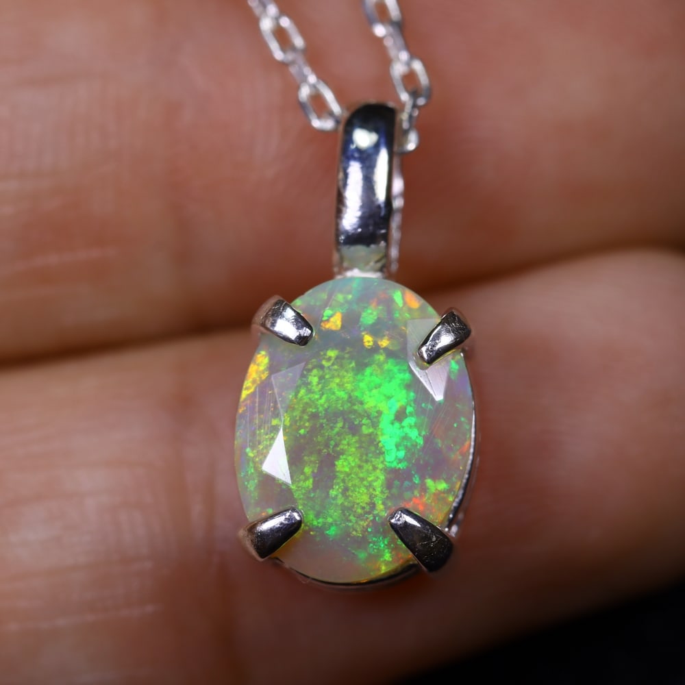 1.59g Natural Opal Stone Sterling Silver 925 Necklace (Pendant with Chain) (1 of 5)