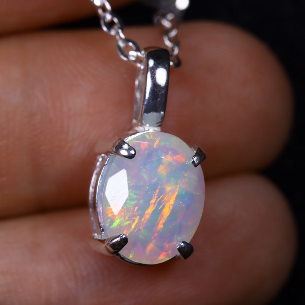 1.79g Natural Opal Stone Sterling Silver 925 Necklace (Pendant with Chain) (1 of 5)