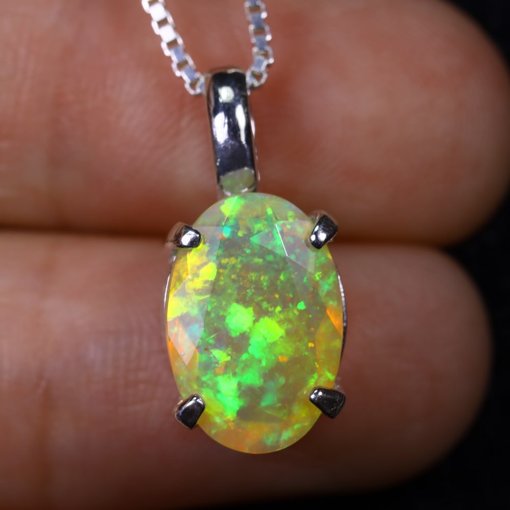 1.72g Natural Opal Stone Sterling Silver 925 Necklace (Pendant with Chain) (1 of 5)