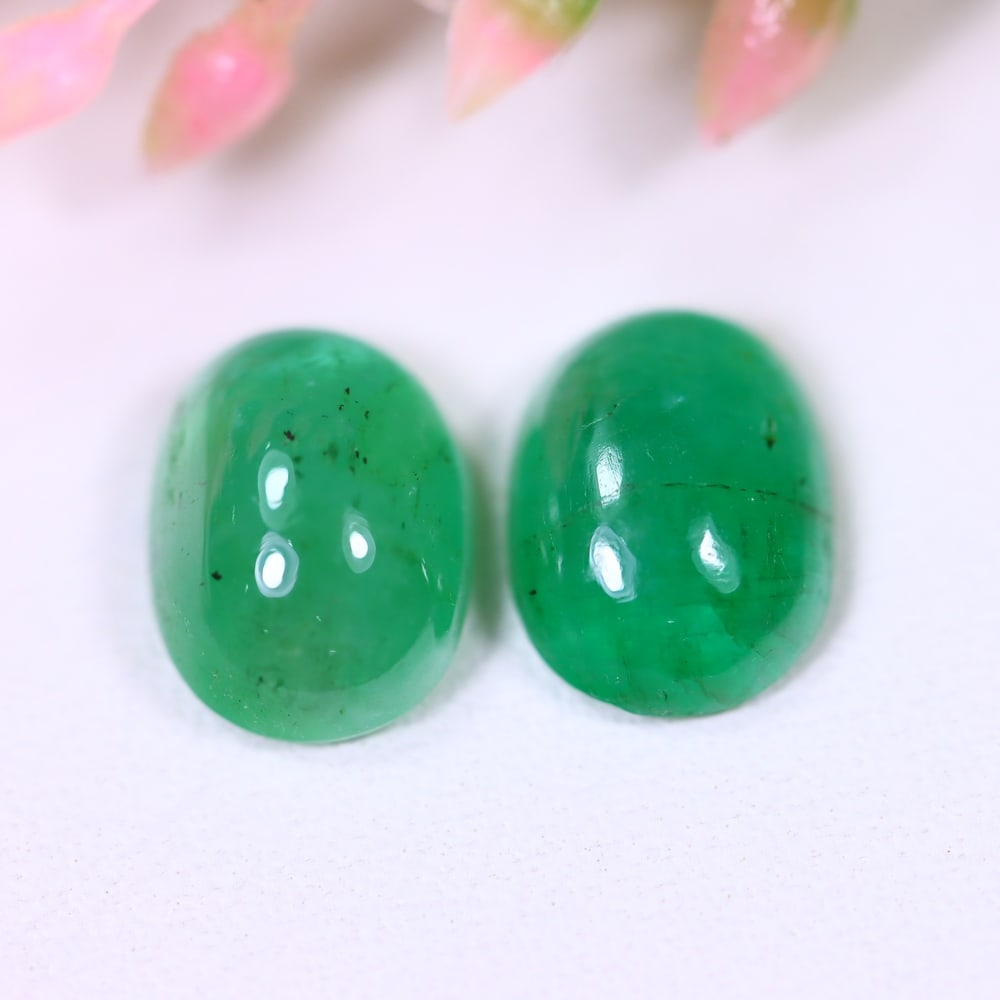 3.28Ct Zambian Emerald Pair - Polished Cabochon - Oval Cabochon (1 of 2)