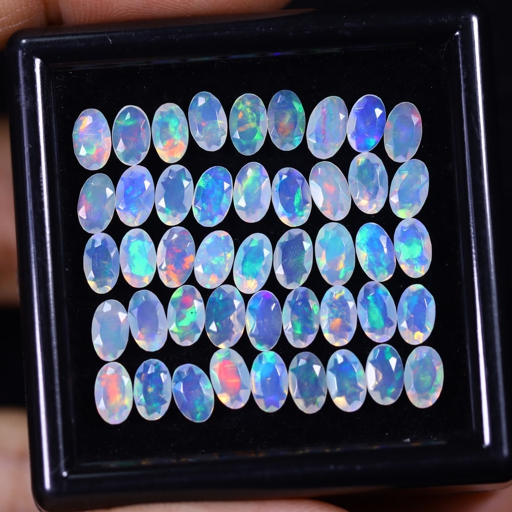 *6.73Ct 45pcs Calibrated 5x3mm Faceted Welo Opal Set - Ethiopian Opal: Ksmith Jewels Global Welcome to our auction house, today auction brought to you by Ksmith Jewels Global based in Penang, Malaysia specialize in all kinds of opal and color gemstone both in manufacturi