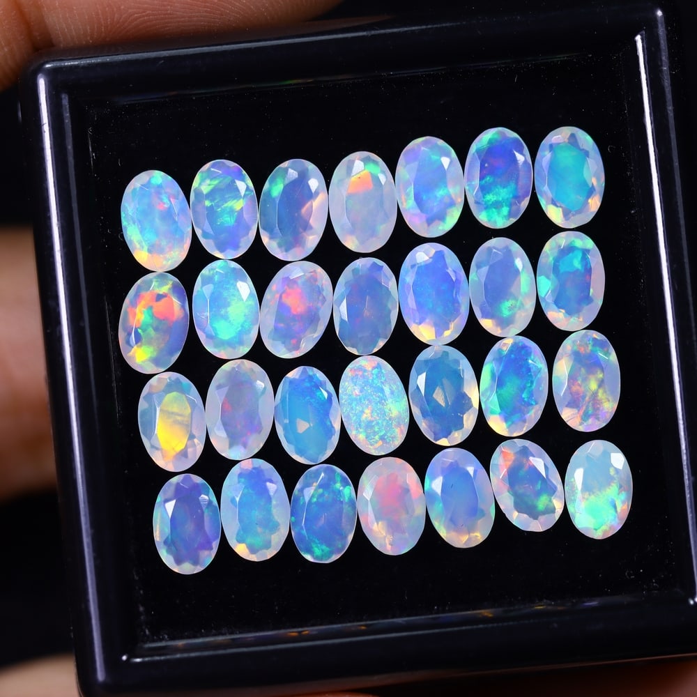*8.16Ct 28pcs Calibrated 6x4mm Faceted Welo Opal Set - Ethiopian Opal: Ksmith Jewels Global Welcome to our auction house, today auction brought to you by Ksmith Jewels Global based in Penang, Malaysia specialize in all kinds of opal and color gemstone both in manufacturi