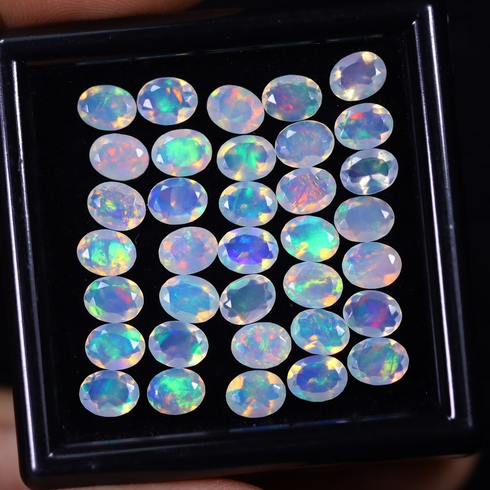 *8.11Ct 35pcs Calibrated 5x4mm Faceted Welo Opal Set - Ethiopian Opal: Ksmith Jewels Global Welcome to our auction house, today auction brought to you by Ksmith Jewels Global based in Penang, Malaysia specialize in all kinds of opal and color gemstone both in manufacturi