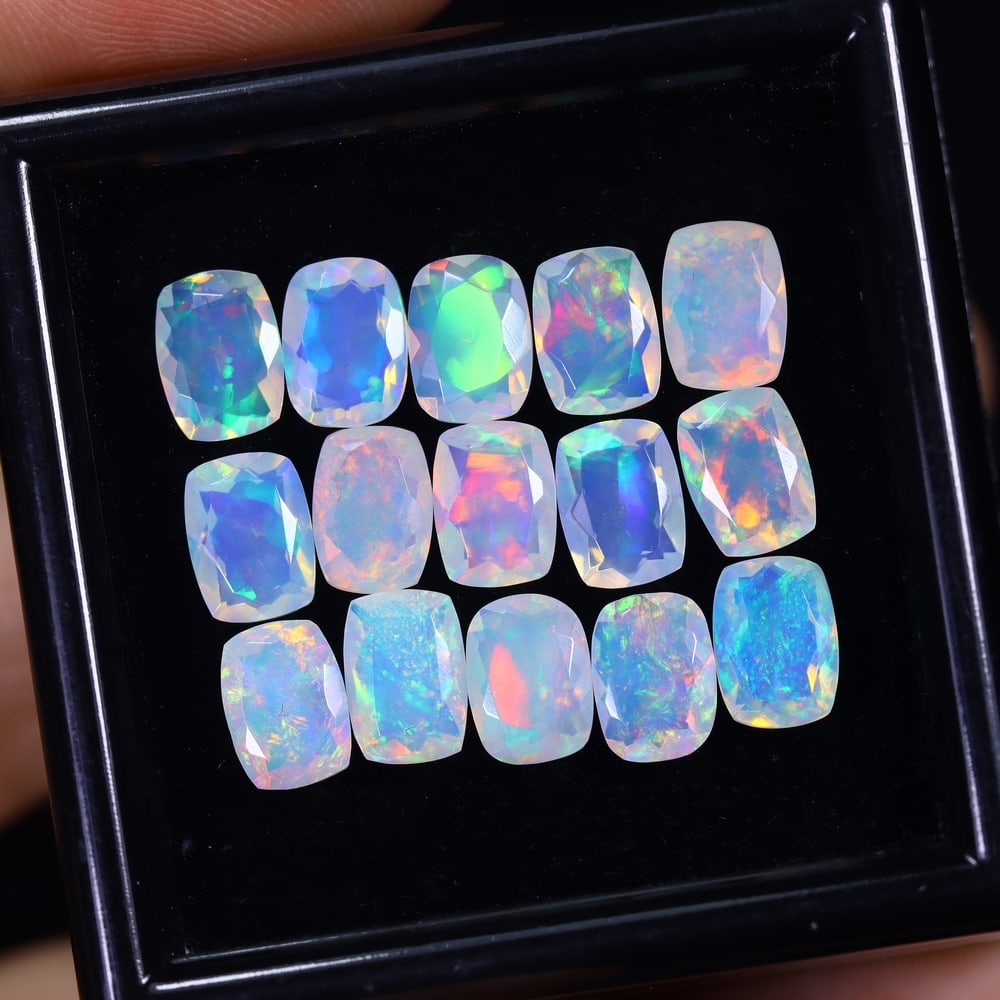 *8.20Ct 15pcs Calibrated 7x5mm Faceted Welo Opal Set - Ethiopian Opal: Ksmith Jewels Global Welcome to our auction house, today auction brought to you by Ksmith Jewels Global based in Penang, Malaysia specialize in all kinds of opal and color gemstone both in manufacturi