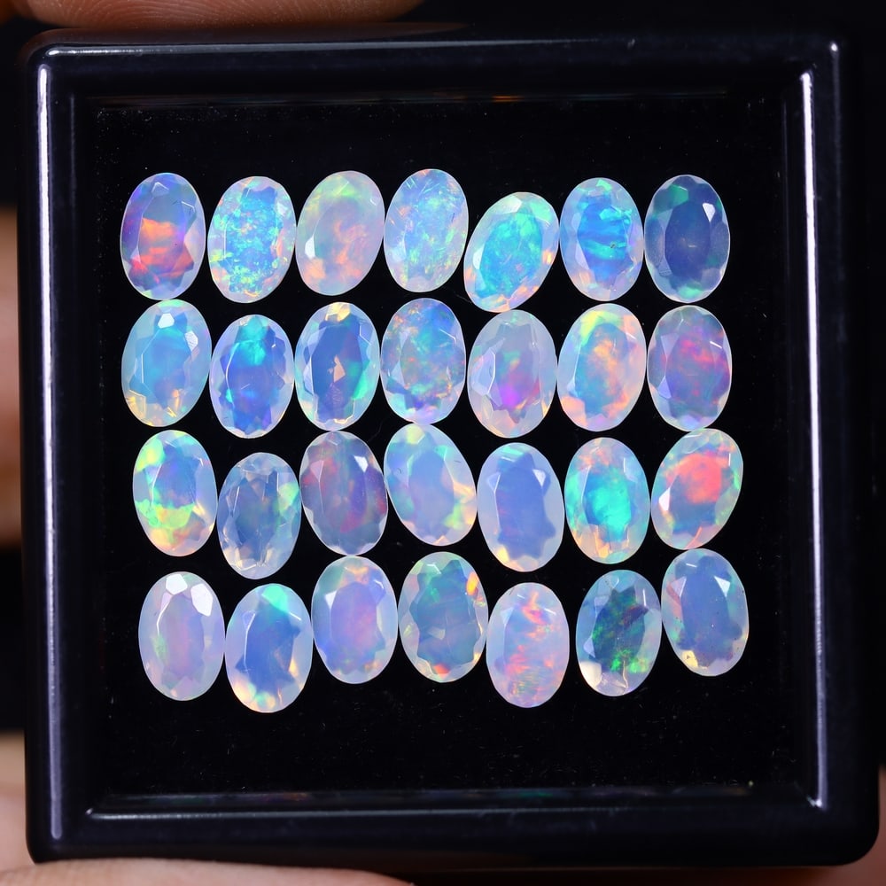 *7.88Ct 28pcs Calibrated 6x4mm Faceted Welo Opal Set - Ethiopian Opal: Ksmith Jewels Global Welcome to our auction house, today auction brought to you by Ksmith Jewels Global based in Penang, Malaysia specialize in all kinds of opal and color gemstone both in manufacturi