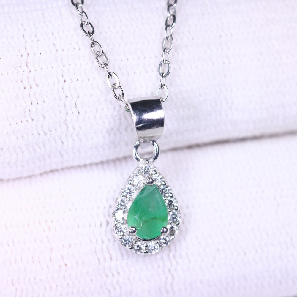 Emerald Necklace - 925 Sterling Silver - Plated White Gold (1 of 3)