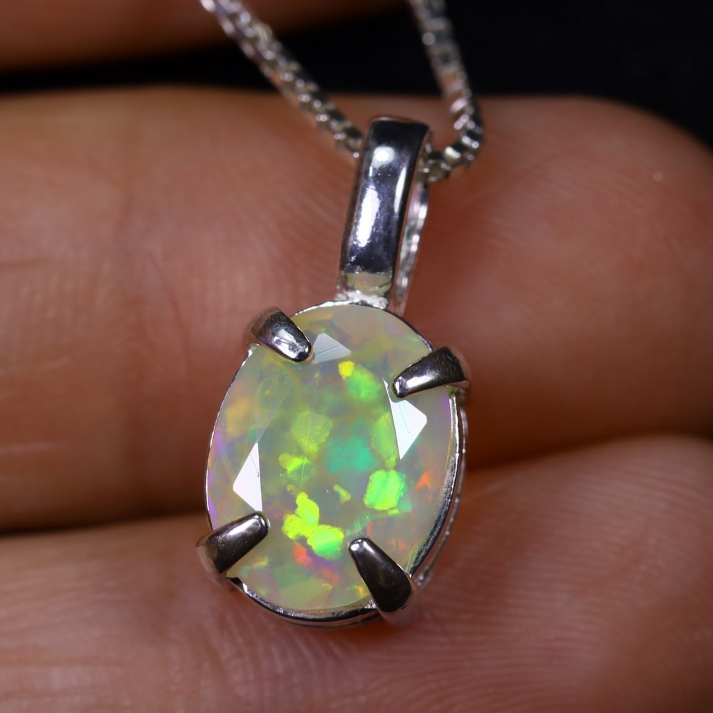1.59g Natural Opal Stone Sterling Silver 925 Necklace (Pendant with Chain) (1 of 5)