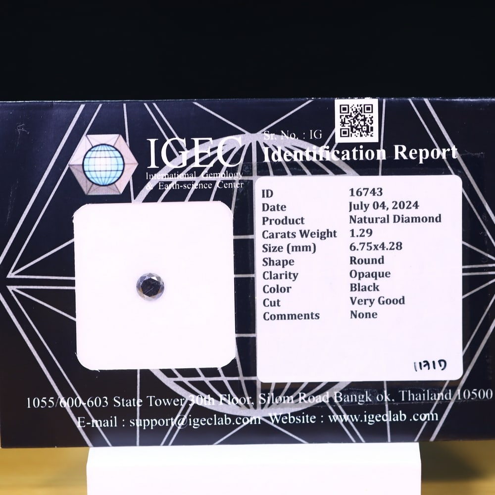 1.29ct IGEC Certified Black Diamond 6.75mm - Natural Diamond, Loose Diamond: Ksmith Jewels Global Welcome to our auction house, today auction brought to you by Ksmith Jewels Global based in Penang, Malaysia specialize in all kinds of opal, diamond and color gemstone both in ma