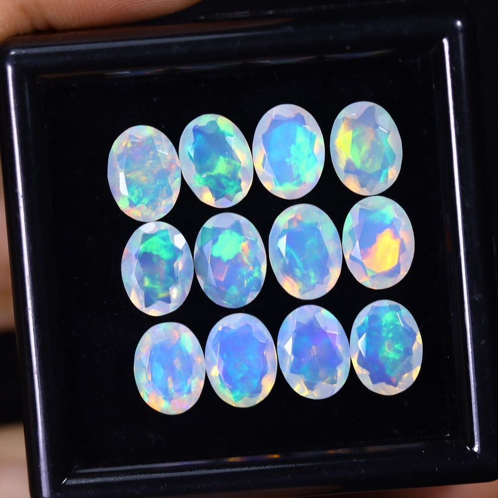 *9.11Ct 12pcs Calibrated 8x6mm Faceted Welo Opal Set - Ethiopian Opal: Ksmith Jewels Global Welcome to our auction house, today auction brought to you by Ksmith Jewels Global based in Penang, Malaysia specialize in all kinds of opal and color gemstone both in manufacturi