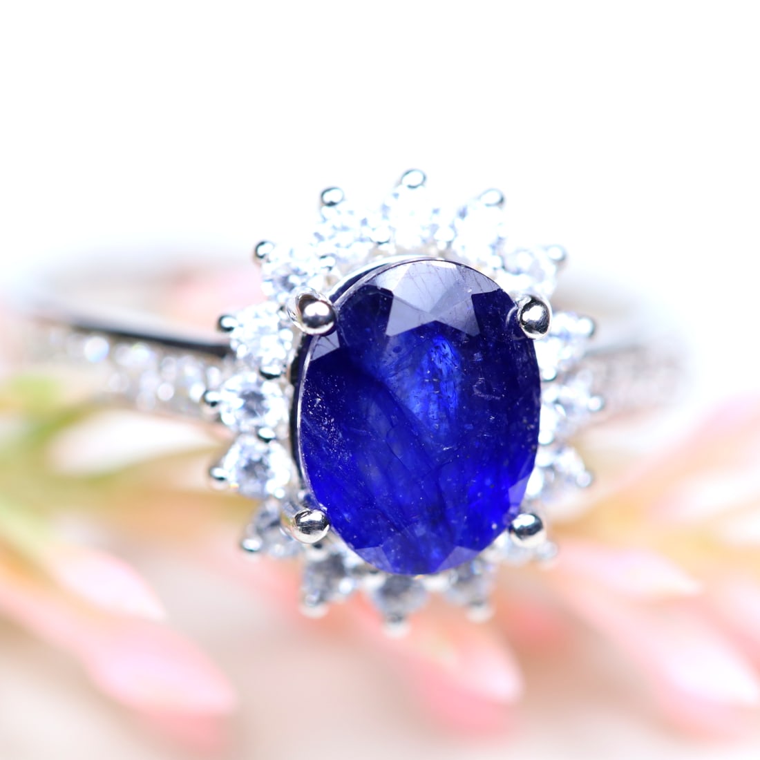 Total Weight of 18.97Ct Natural Blue Sapphire & White Zircon Women Ring 925 Silver Size 7.75 (1 of 2)
