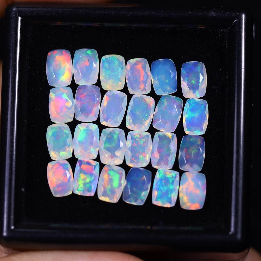 *8.22Ct 24pcs Calibrated 6x4mm Faceted Welo Opal Set - Ethiopian Opal: Ksmith Jewels Global Welcome to our auction house, today auction brought to you by Ksmith Jewels Global based in Penang, Malaysia specialize in all kinds of opal and color gemstone both in manufacturi