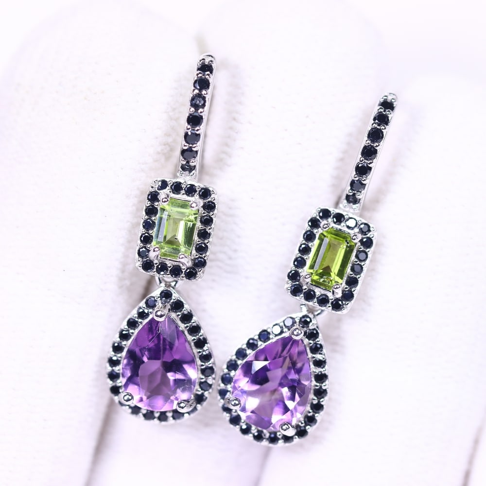 Earrings Amethyst Peridot & Black Spinel - 925 Sterling Silver: Ksmith Jewels Global Welcome to our auction house, today auction brought to you by Ksmith Jewels Global based in Penang, Malaysia specialize in all kinds of opal and color gemstone both in manufacturi