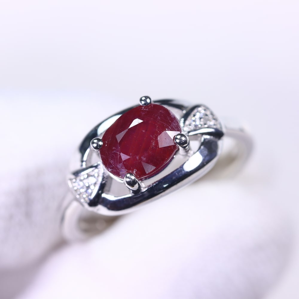 Ring US7.5 Ruby & Simulated CZ - 925 Sterling Silver (1 of 3)