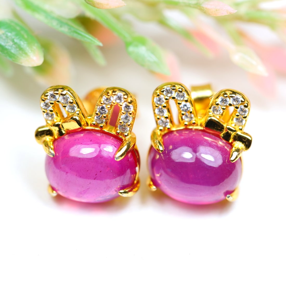 Total Weight 12.50Cts Natural Heated Gemstone Pink Ruby & White Zircon Earrings 925 Sterling Silver (1 of 2)