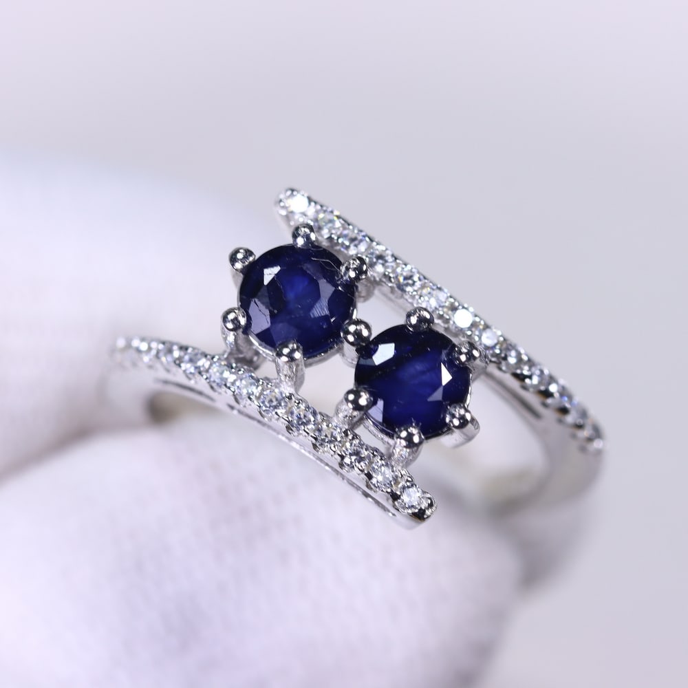 Ring US7 Blue Sapphire & Zircon - 925 Sterling Silver (1 of 3)
