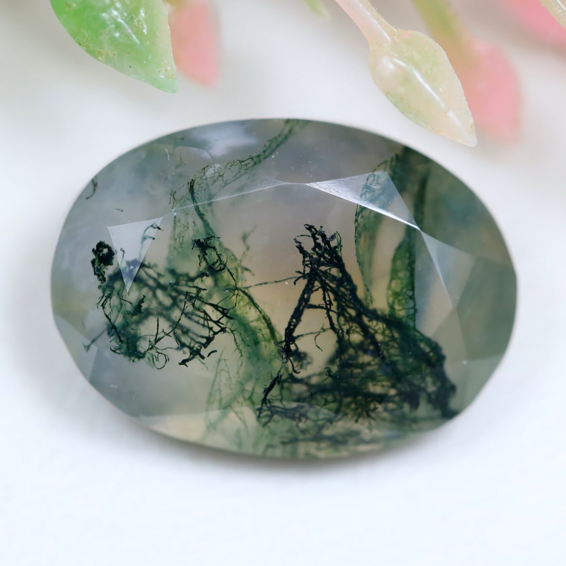 5.41Ct Natural Green Moss Agate - India Gemstone - Oval Faceted (1 of 2)