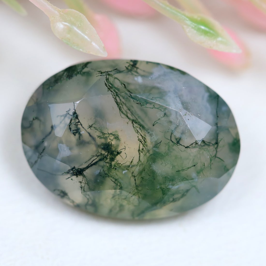 5.82Ct Natural Green Moss Agate - India Gemstone - Oval Faceted (1 of 2)