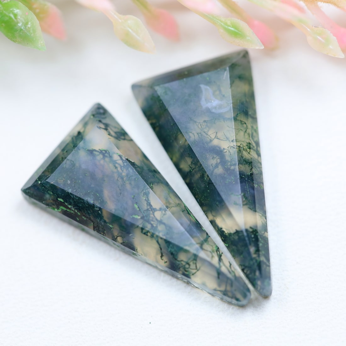 11.71Ct Natural Green Moss Agate - India Gemstone - Fancy Faceted Pair (1 of 2)