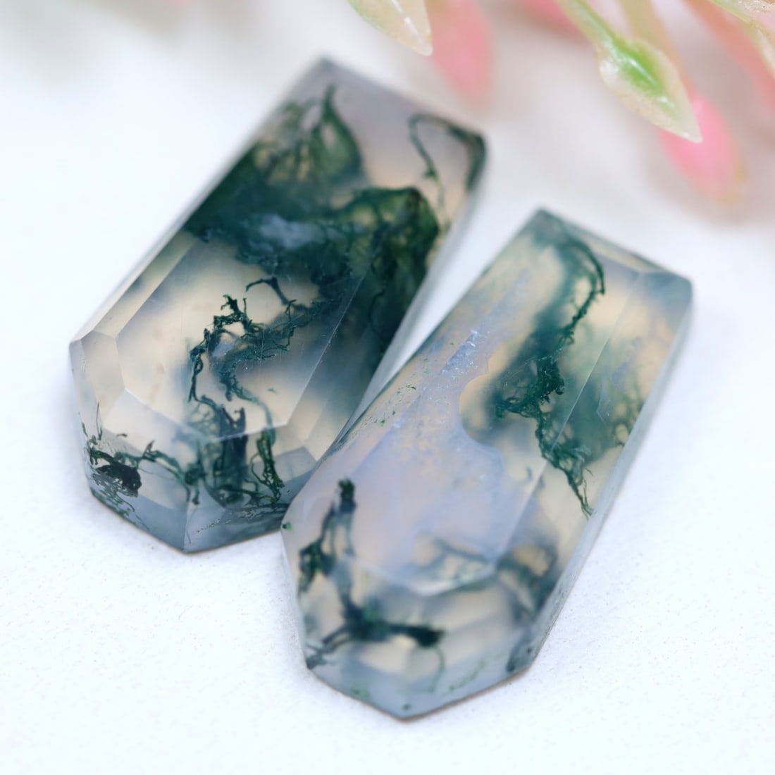 10.64Ct Natural Green Moss Agate Pair - India Gemstone - Step Cut Faceted: Ksmith Jewels Global Welcome to our auction house, today auction brought to you by Ksmith Jewels Global based in Penang, Malaysia specialize in all kinds of opal and color gemstone both in manufacturi