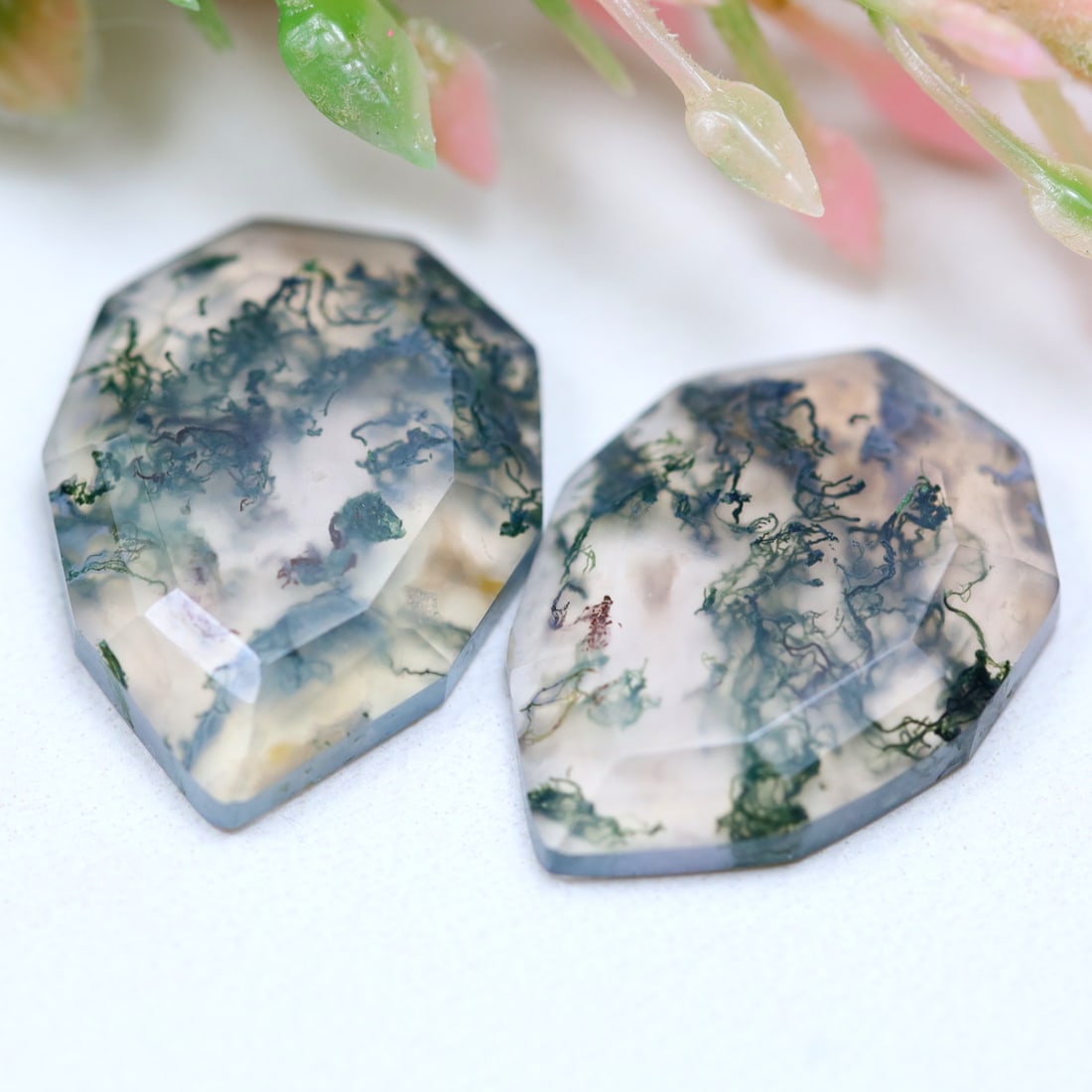 9.49Ct Natural Green Moss Agate Pair - India Gemstone - Fancy Cut Faceted: Ksmith Jewels Global Welcome to our auction house, today auction brought to you by Ksmith Jewels Global based in Penang, Malaysia specialize in all kinds of opal and color gemstone both in manufacturi