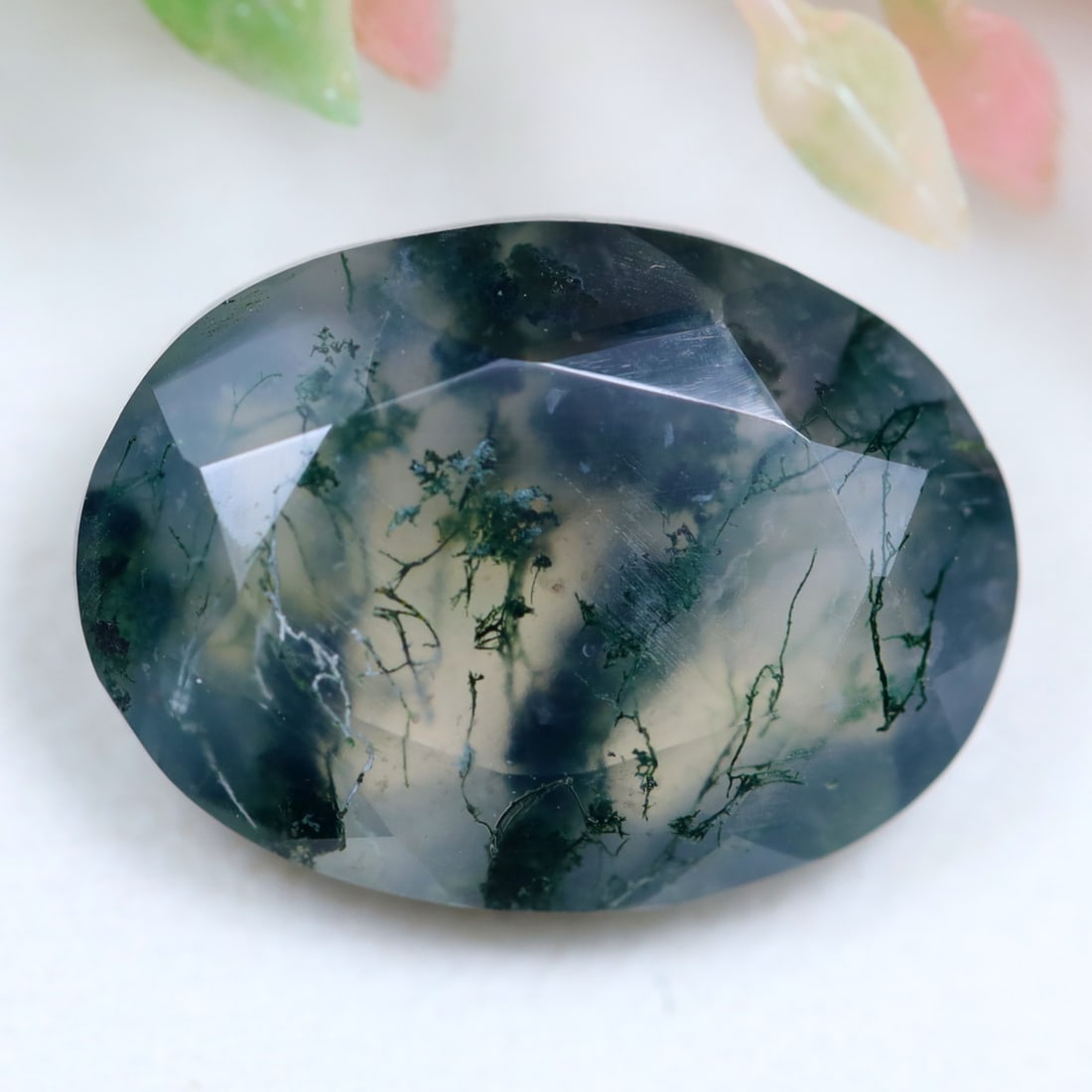 4.81Ct Natural Green Moss Agate - India Gemstone - Oval Faceted (1 of 2)