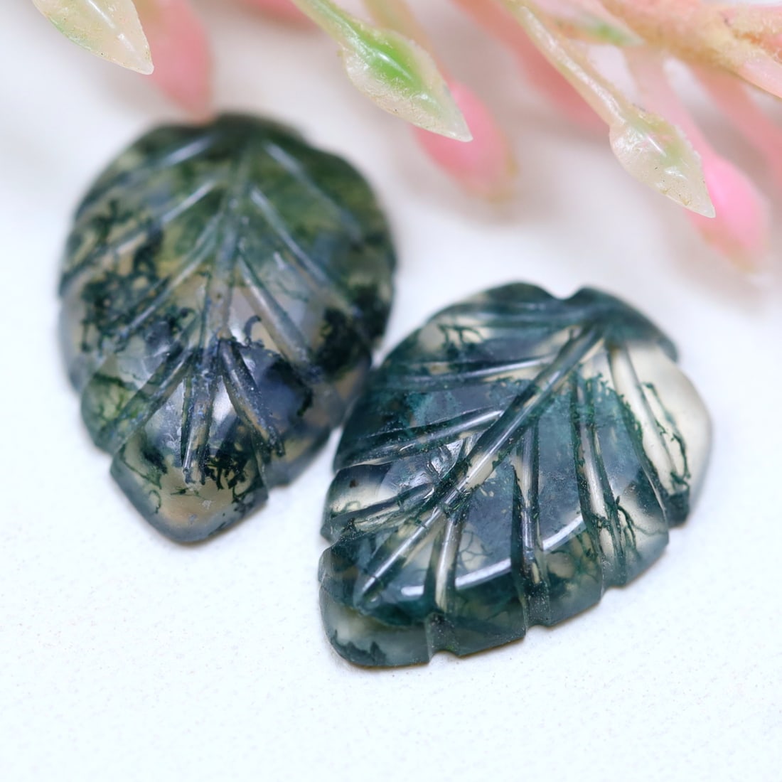 4.56Ct Natural Green Moss Agate Pair - India Gemstone - Carved Fancy Faceted: Ksmith Jewels Global Welcome to our auction house, today auction brought to you by Ksmith Jewels Global based in Penang, Malaysia specialize in all kinds of opal and color gemstone both in manufacturi