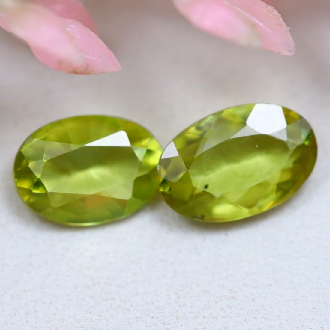 Sphene 1.47Ct Natural Oval Cut Unheated Yellowish Green Sphene Pair (1 of 2)